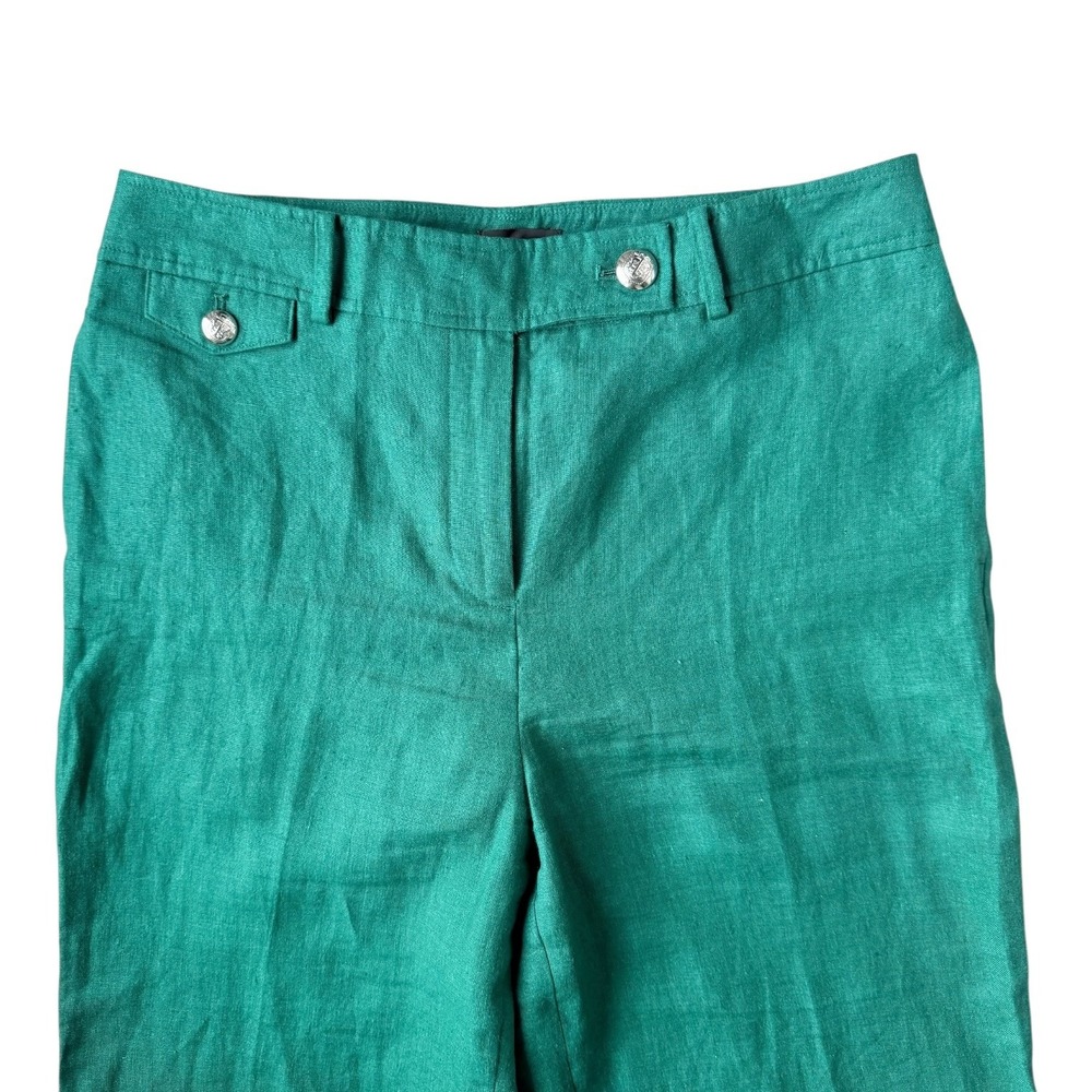 Talbots Greenwich Women's 8 Heritage Green 100% Linen Wide Leg Pants Trousers - Picture 7 of 7